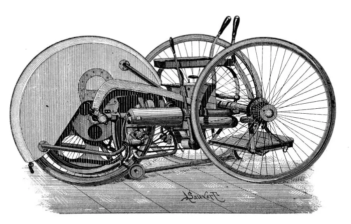 Framed Print : Antique scientific engraving illustration: Motorized Tricycle