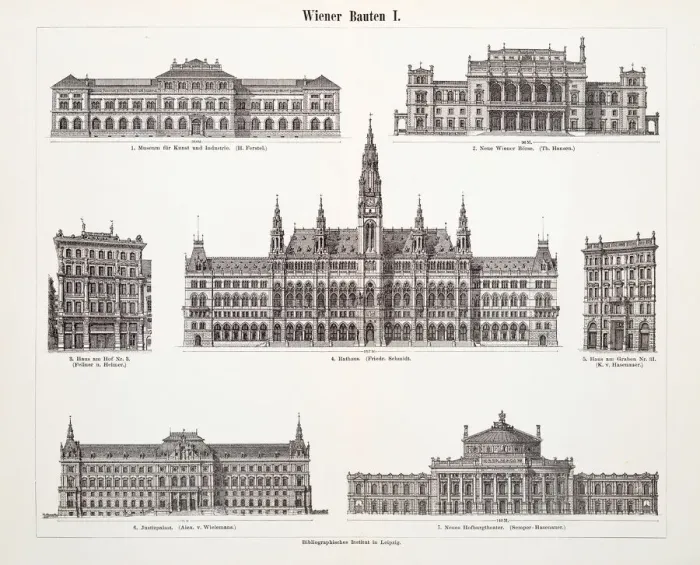 Framed Print : Antique Viennese buildings engraving 1897 Framed Print : Antique Viennese buildings engraving 1897