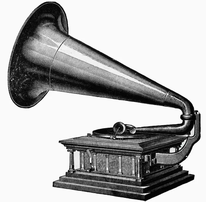 Framed Print : Antique Woodcut of an Early Gramophone