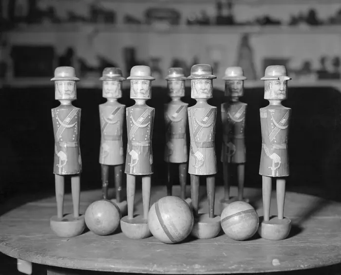 Framed Print : Antique Wooden Balls and Toy Soldiers