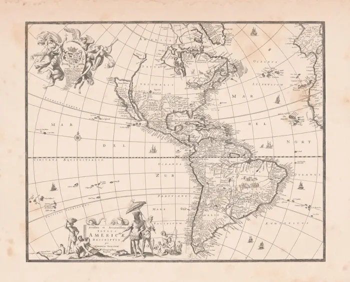 Framed Print : Antique world map with South and North America in the center Framed Print : Antique world map with South and North America in the center