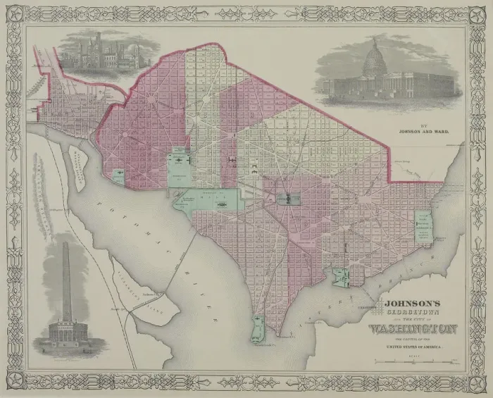 Framed Print : antiquity, archival, capital, capitol, cartography, district of columbia, geographical