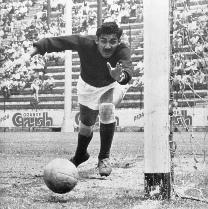 Framed Print : Antonio Carbajal Jumps To Prevent Goal Framed Print : Antonio Carbajal Jumps To Prevent Goal