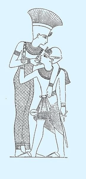 Anukis, Any, Anket, Anqet, also Anuket is a goddess from the Sudan who was also worshipped in Ancient Egypt, here with Pharaoh Ramses II, 19th Dynasty, Egypt, History of Fashion, Historical