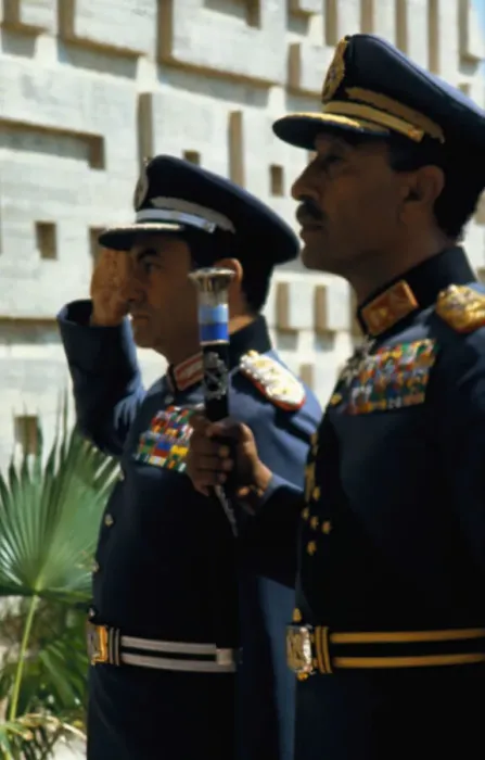 Framed Print : Anwar Sadat and Hosni Mubarak Standing at Attention Framed Print : Anwar Sadat and Hosni Mubarak Standing at Attention