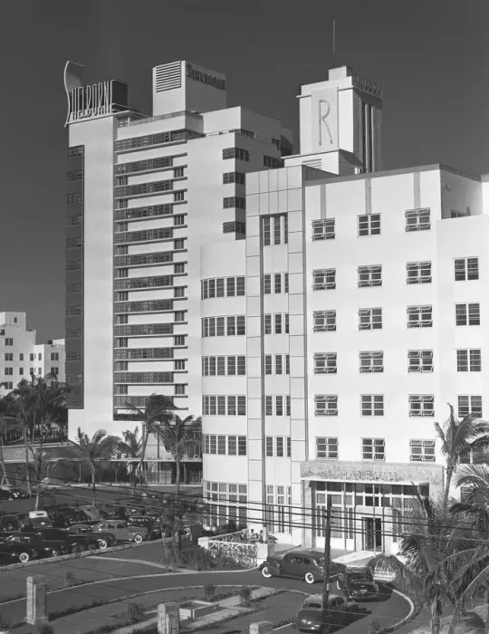Framed Print : Apartment building, (B&W), elevated view Framed Print : Apartment building, (B&W), elevated view