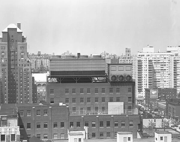 Apartment buildings, (B&W), elevated view