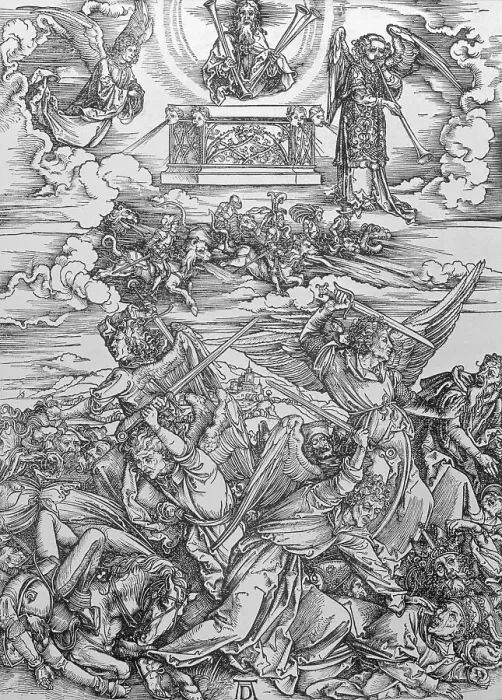 Framed Print : Apocalyptic Scene by Albrecht Durer Framed Print : Apocalyptic Scene by Albrecht Durer