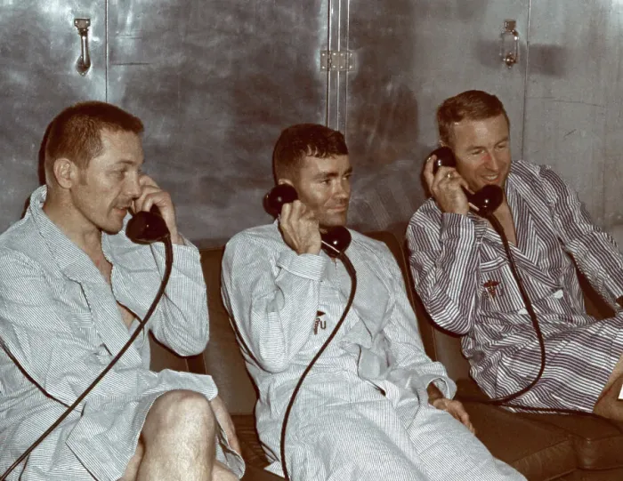 Framed Print : Apollo 13 Astronauts Talking on the Phone