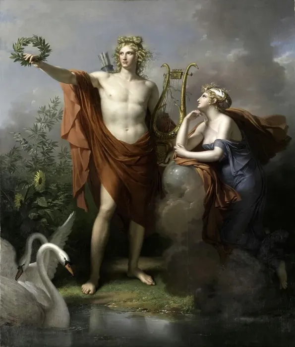 Framed Print : Apollo, God of Light, Eloquence, Poetry and the Fine Arts with Urania, Muse of Astronomy, 1798, Painting by Charles Meynier, c. 1830, France, Historic, digitally restored reproduction from a 19th century original Framed Print : Apollo, God of Light, Eloquence, Poetry and the Fine Arts with Urania, Muse of Astronomy, 1798, Painting by Charles Meynier, c. 1830, France, Historic, digitally restored reproduction from a 19th century original