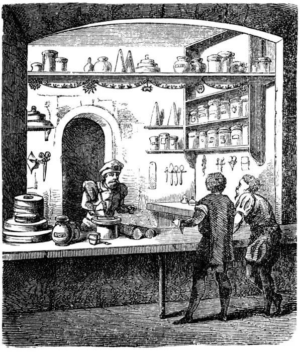 Framed Print : Apothecary shop in the sixteenth century Framed Print : Apothecary shop in the sixteenth century