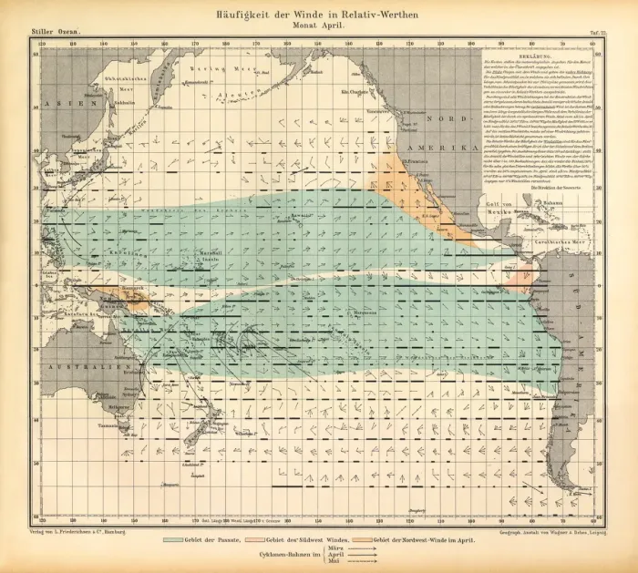 Framed Print : April Frequency of Winds in Relative Values Chart, Pacific Ocean, German Antique Victorian Engraving, 1896 Framed Print : April Frequency of Winds in Relative Values Chart, Pacific Ocean, German Antique Victorian Engraving, 1896