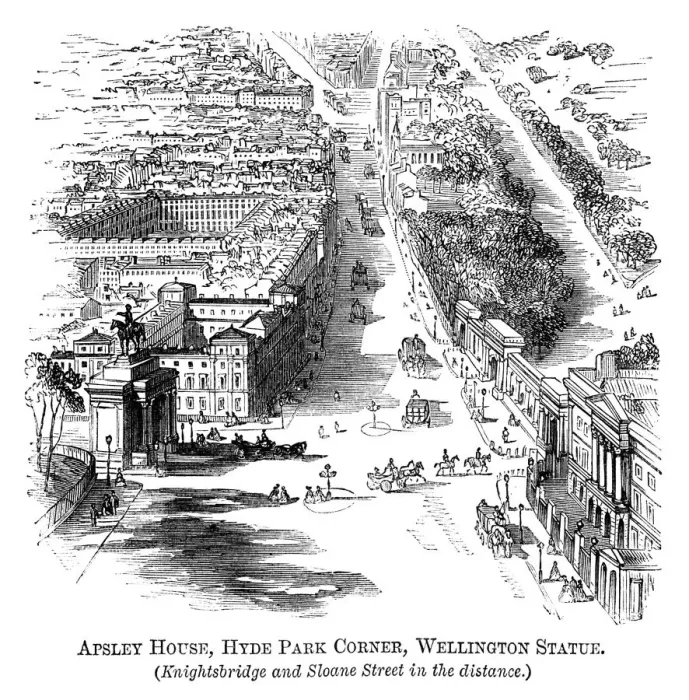 Framed Print : Apsley House, Hyde Park Corner and Wellington Statue (1871 engraving) Framed Print : Apsley House, Hyde Park Corner and Wellington Statue (1871 engraving)