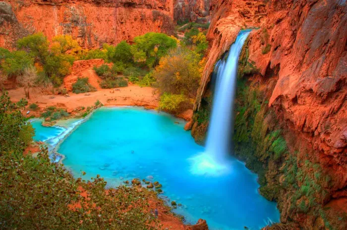 Framed Print : Aqua Blue and Red Colours of Havasupai Falls Framed Print : Aqua Blue and Red Colours of Havasupai Falls