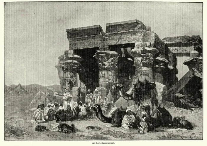 Framed Print : Arab encampment before the ruins of an ancient temple Framed Print : Arab encampment before the ruins of an ancient temple