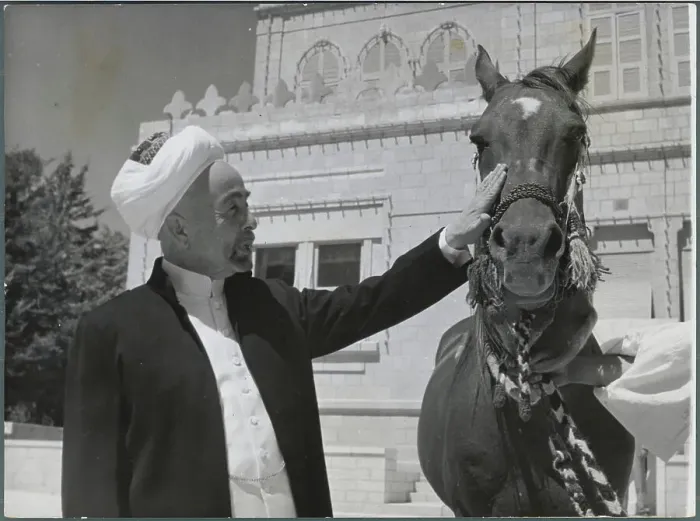 Framed Print : Arab Kingdom Leader Abdullah Petting a Horse Framed Print : Arab Kingdom Leader Abdullah Petting a Horse