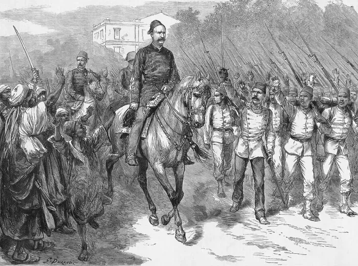 Framed Print : Arab Officer on Horseback Alongside Troops and Citizens Framed Print : Arab Officer on Horseback Alongside Troops and Citizens