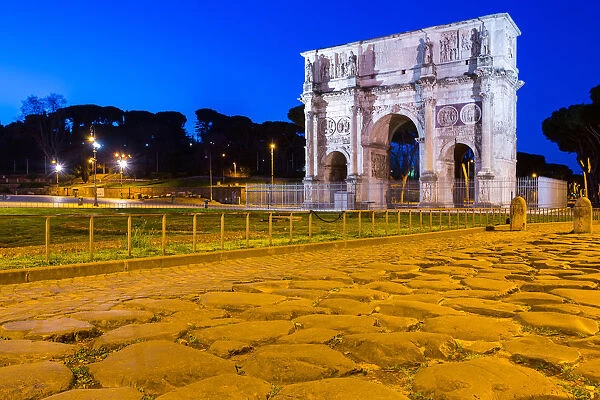 The Arch of Constantine at dawn in Rome, Italy