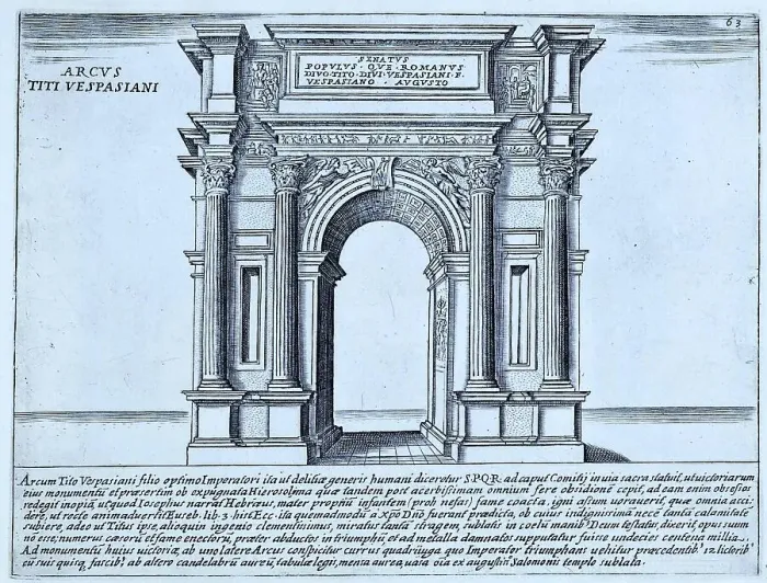 Framed Print : Arch of Vespasian. Vespasian was the general who put down an uprising of the Jews in Palestine in 66 AD and sacked the Jewish Temple in Jerusalem, historical Rome, Italy, 1625, Rome, digital reproduction of an 18th century original Framed Print : Arch of Vespasian. Vespasian was the general who put down an uprising of the Jews in Palestine in 66 AD and sacked the Jewish Temple in Jerusalem, historical Rome, Italy, 1625, Rome, digital reproduction of an 18th century original