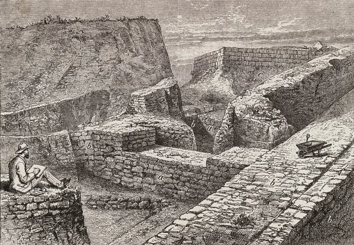 Framed Print : Archaeologist Heinrich Schliemann Sketching Ruins of Troy Framed Print : Archaeologist Heinrich Schliemann Sketching Ruins of Troy
