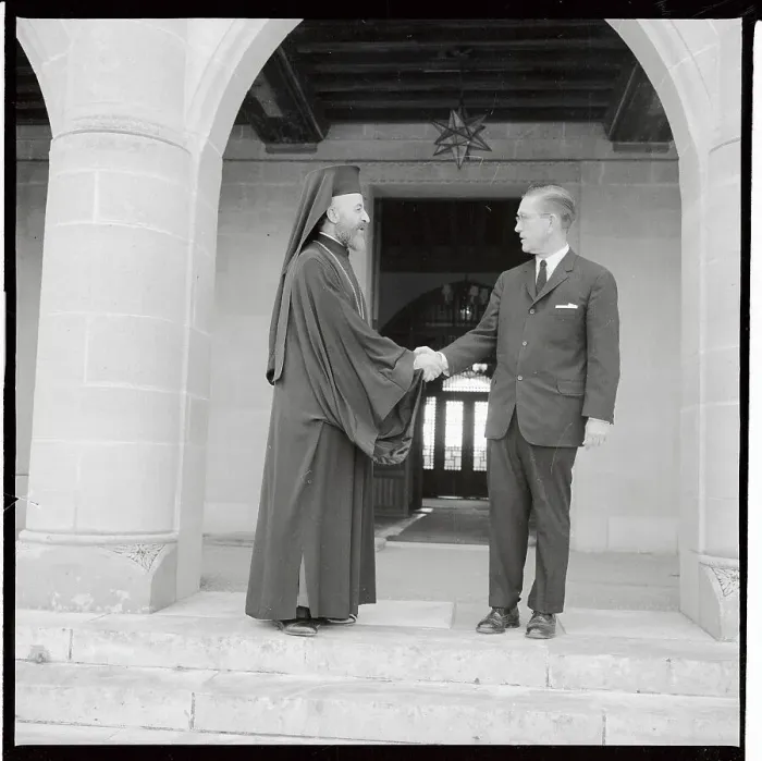 Framed Print : Archbishop Makarios and Fraser Wilkins Shaking Hands Framed Print : Archbishop Makarios and Fraser Wilkins Shaking Hands