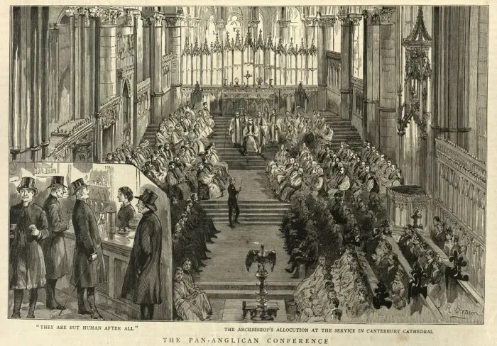 Framed Print : Archbishops allocution in Canterbury Cathedral. Clergy buying drinks at a bar