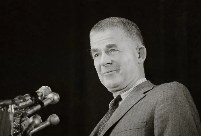 Framed Print : Archibald Cox Speaking at Microphones Framed Print : Archibald Cox Speaking at Microphones