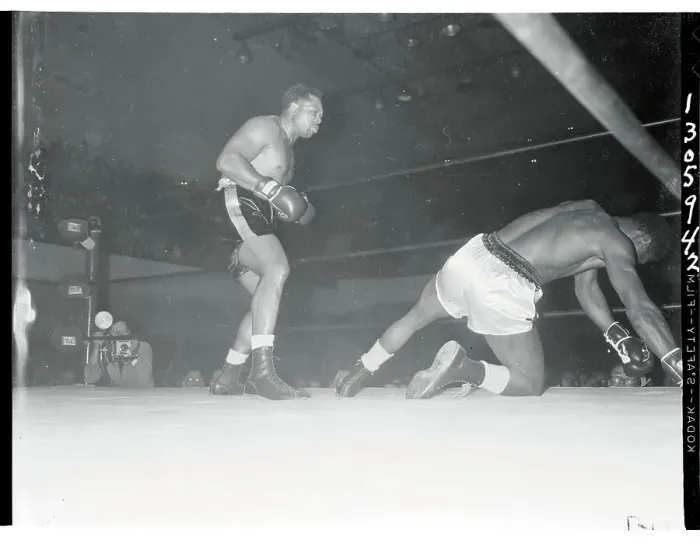 Framed Print : Archie Moore Standing Over Howard King Framed Print : Archie Moore Standing Over Howard King