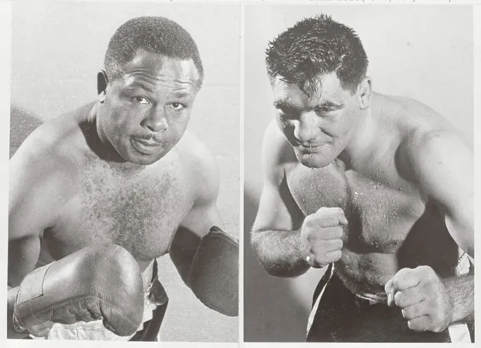 Framed Print : Archie Moore and Willi Besnmanoff in Boxing Poses Framed Print : Archie Moore and Willi Besnmanoff in Boxing Poses
