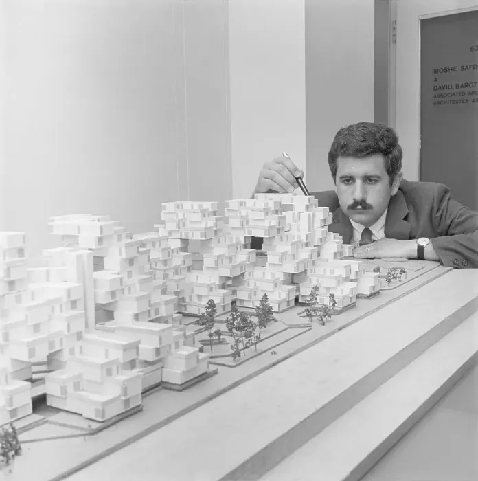 Framed Print : Architect with Model of Habitat 67 Framed Print : Architect with Model of Habitat 67