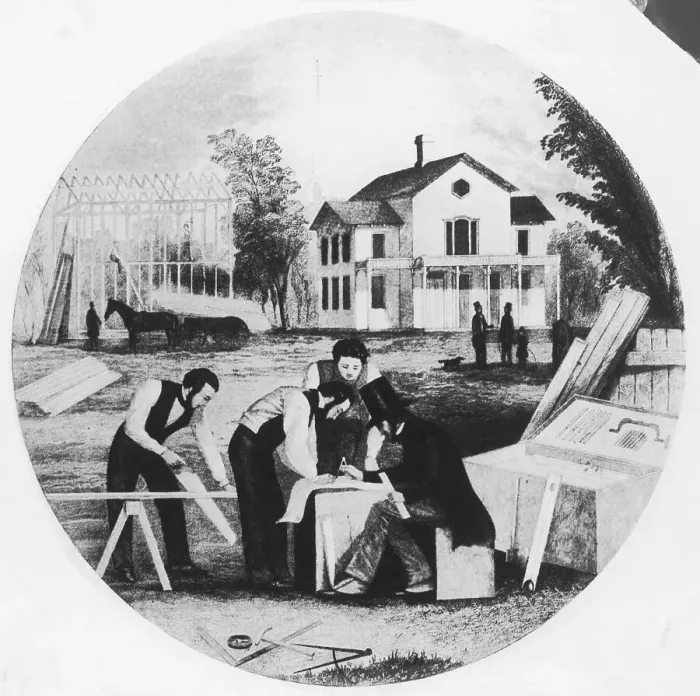 Framed Print : Architect Supervises Building of American Home Framed Print : Architect Supervises Building of American Home