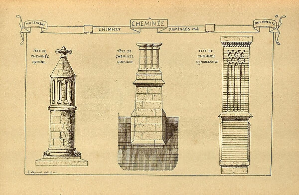 Architectural Chimney, Roman, Gothic, Renaissance, History of architecture, decoration and design, art, French, Victorian, 19th Century