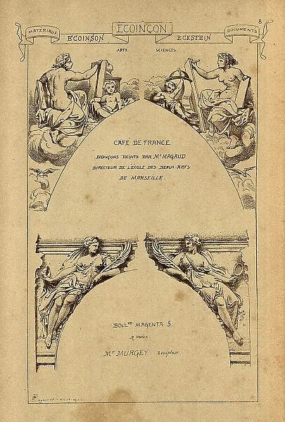 Architectural cornerstone, Ecoincon, Classical Muses, Goddess, History of architecture, decoration and design, art, French, Victorian, 19th Century