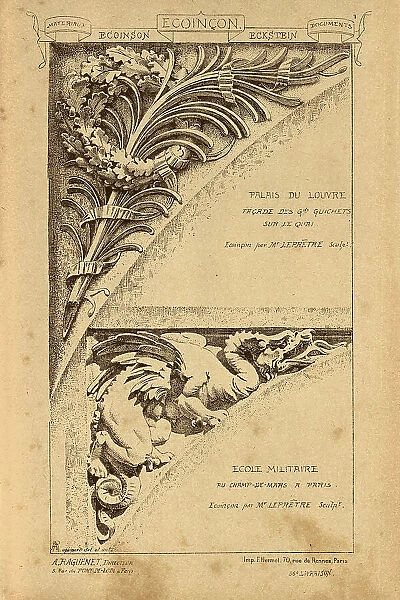 Architectural cornerstone, Ecoincon, Oak leaf and dragon, History of architecture, decoration and design, art, French, Victorian, 19th Century