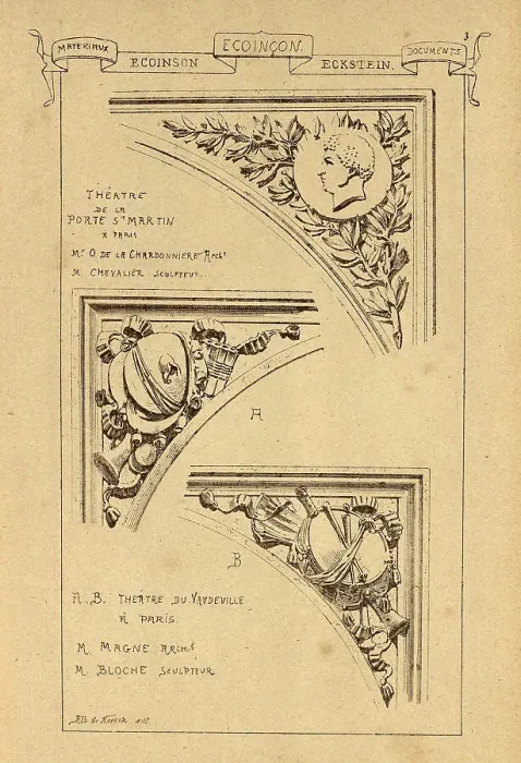 Framed Print : Architectural cornerstone, Ecoincon, Paris Theatre, History of architecture, decoration and design, art, French, Victorian, 19th Century