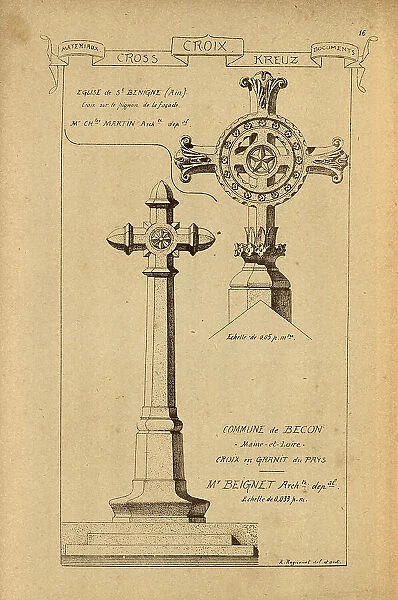Architectural cross, stonework, masonry, History of architecture, decoration and design, art, French, Victorian, 19th Century