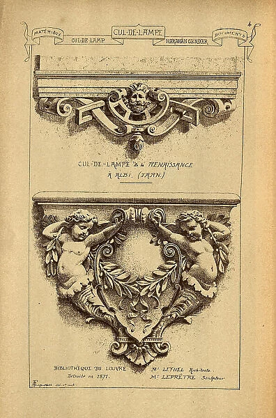 Architectural Cul-de-lampe, History of architecture, Renaissance, decoration and design, art, French, Victorian, 19th Century
