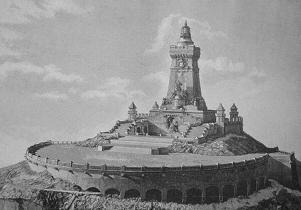 An Architectural Design for the Emperor's Monument at Kyffhaeuser, Germany, Historical, digital reproduction of an original 19th century design
