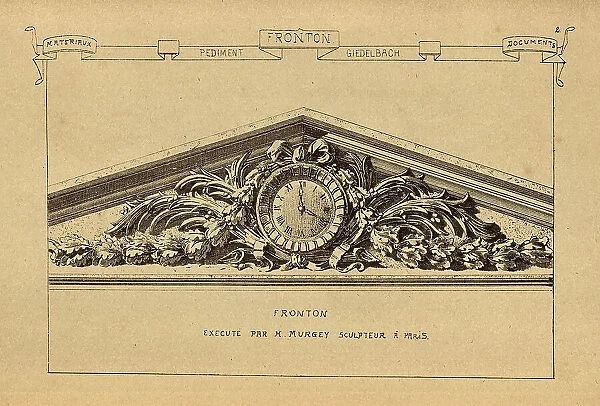 Architectural pediment, with clock, History of architecture, decoration and design, art, French, Victorian, 19th Century
