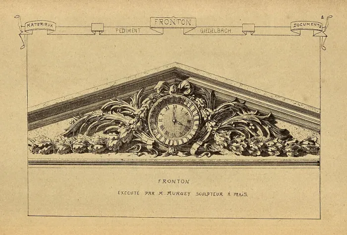 Framed Print : Architectural pediment, with clock, History of architecture, decoration and design, art, French, Victorian, 19th Century Framed Print : Architectural pediment, with clock, History of architecture, decoration and design, art, French, Victorian, 19th Century