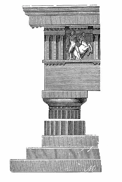 Architectural style, Doric column at the Parthenon in Athens in 1880, Greece, Historic, digitally restored reproduction of a 19th century original, exact original date unknown