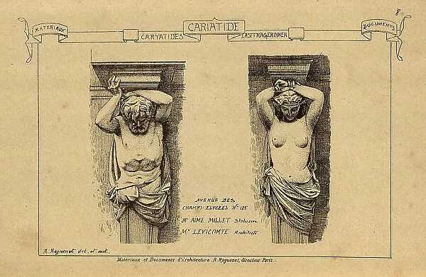 Architectural support, Caryatid, sculpted male and female figure, History of architecture, decoration and design, art, French, Victorian, 19th Century
