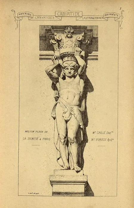 Framed Print : Architectural support, Caryatid, sculpted male figure, History of architecture, decoration and design, art, French, Victorian, 19th Century Framed Print : Architectural support, Caryatid, sculpted male figure, History of architecture, decoration and design, art, French, Victorian, 19th Century