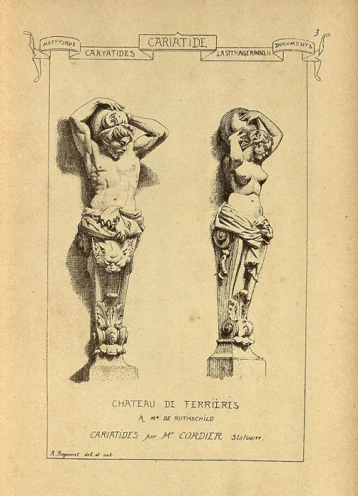 Framed Print : Architectural support, Caryatid, sculpted male and female figure, History of architecture, decoration and design, art, French, Victorian, 19th Century Framed Print : Architectural support, Caryatid, sculpted male and female figure, History of architecture, decoration and design, art, French, Victorian, 19th Century