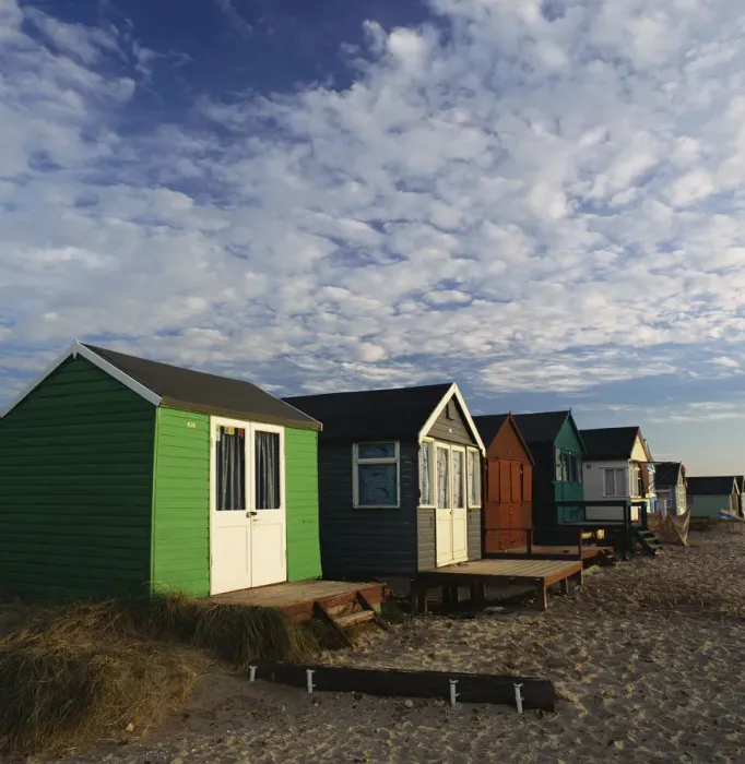 Framed Print : architecture, beach huts, buildings, christchurch, clouds, cloudy, day, england, europe Framed Print : architecture, beach huts, buildings, christchurch, clouds, cloudy, day, england, europe