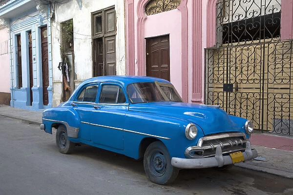 architecture, blue, car, chevrolet, chevy, color image, cuba, day, havana, heritage