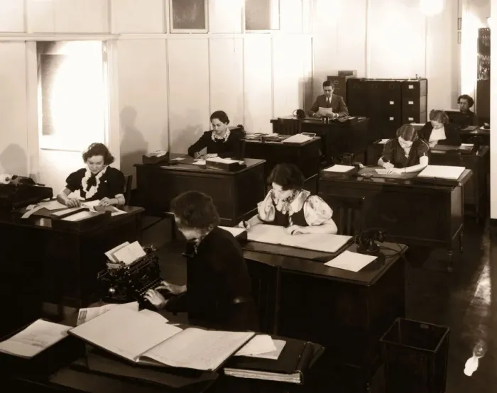 Framed Print : Archive Shot / Group of Office Workers Sitting at their Desks Framed Print : Archive Shot / Group of Office Workers Sitting at their Desks