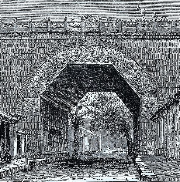 Archway of the Great Wall of China at the Nankan Pass, China, Historic, digital reproduction of an original from the 19th century