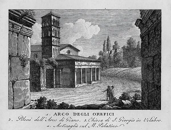 Arco degli orefici, Rome, Italy, digitally restored reproduction from Vedute principali e piu interessanti di Roma by Giovanni Battista, 1799