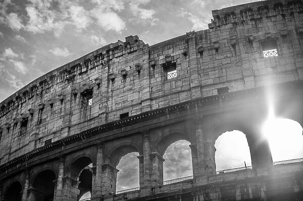 The Arena. A blak and white close up shot of the famous Colleseum in Rome Italy